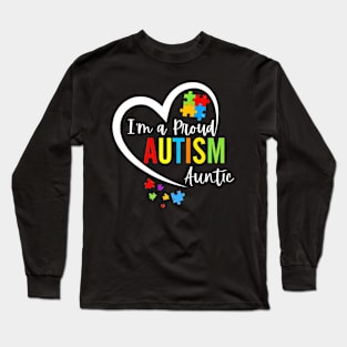I'm A Proud Autism Auntie Heart Autism Awareness Puzzle Long Sleeve T-Shirt
